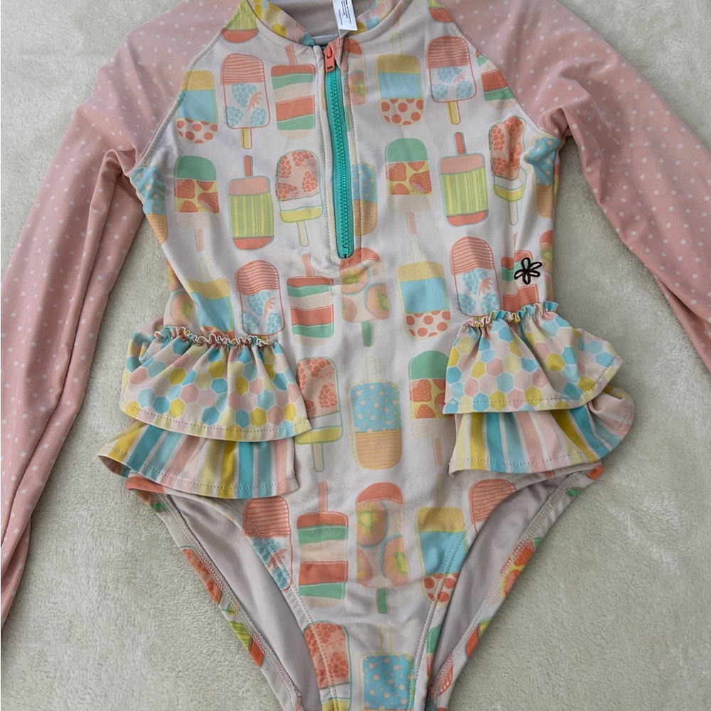 Matilda Jane Girls Popsicle Print Swimsuit Size 8 Rashguard Ruffles - Picture 2 of 7